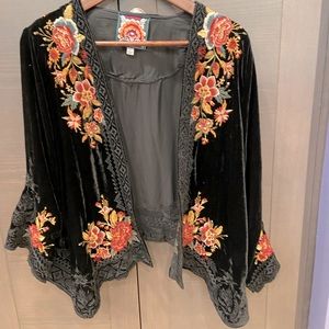 Johnny Was velvet embroidered kimono